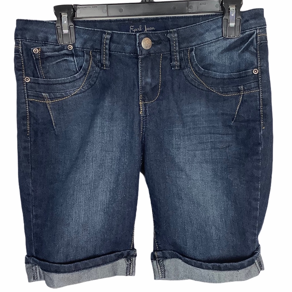 Earl Jean Blue Shorts Bermuda Bling Embellished Size 9 Cotton Blend Cuffed